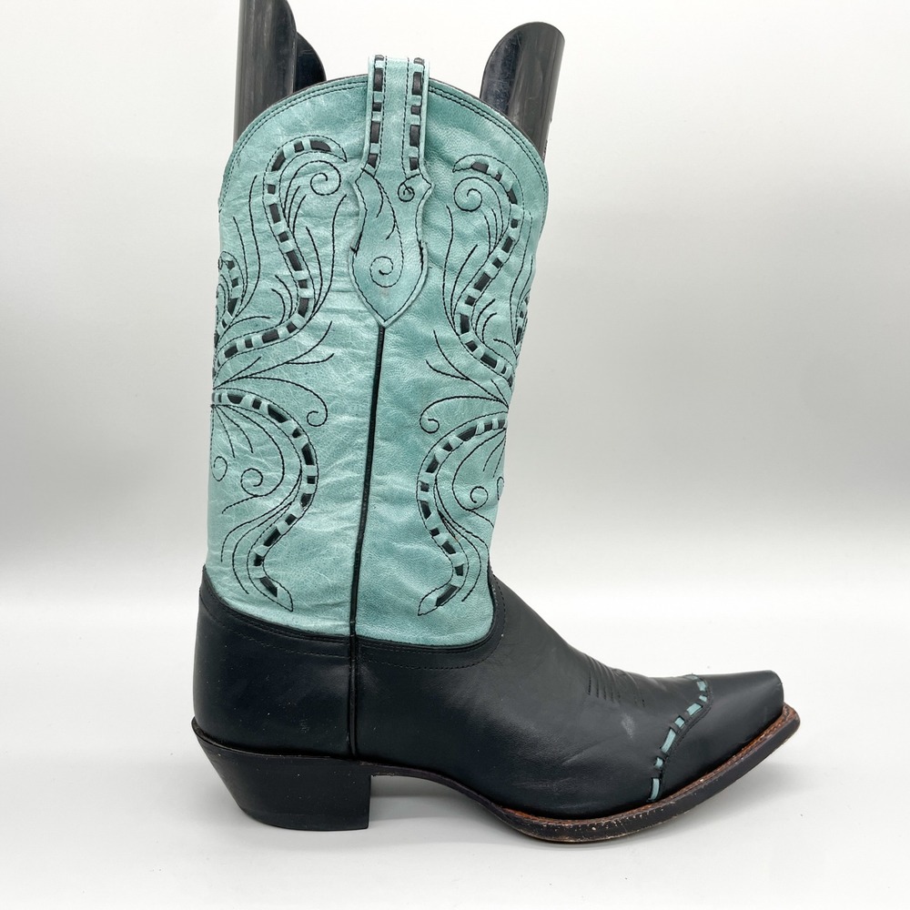 Tony Lama VF3022 Womens 9.5 B Black Turquoise Vaquero Western Cowboy Boots Boho